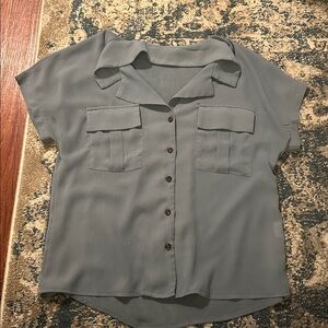 Womens Short-Sleeve Button Front Top